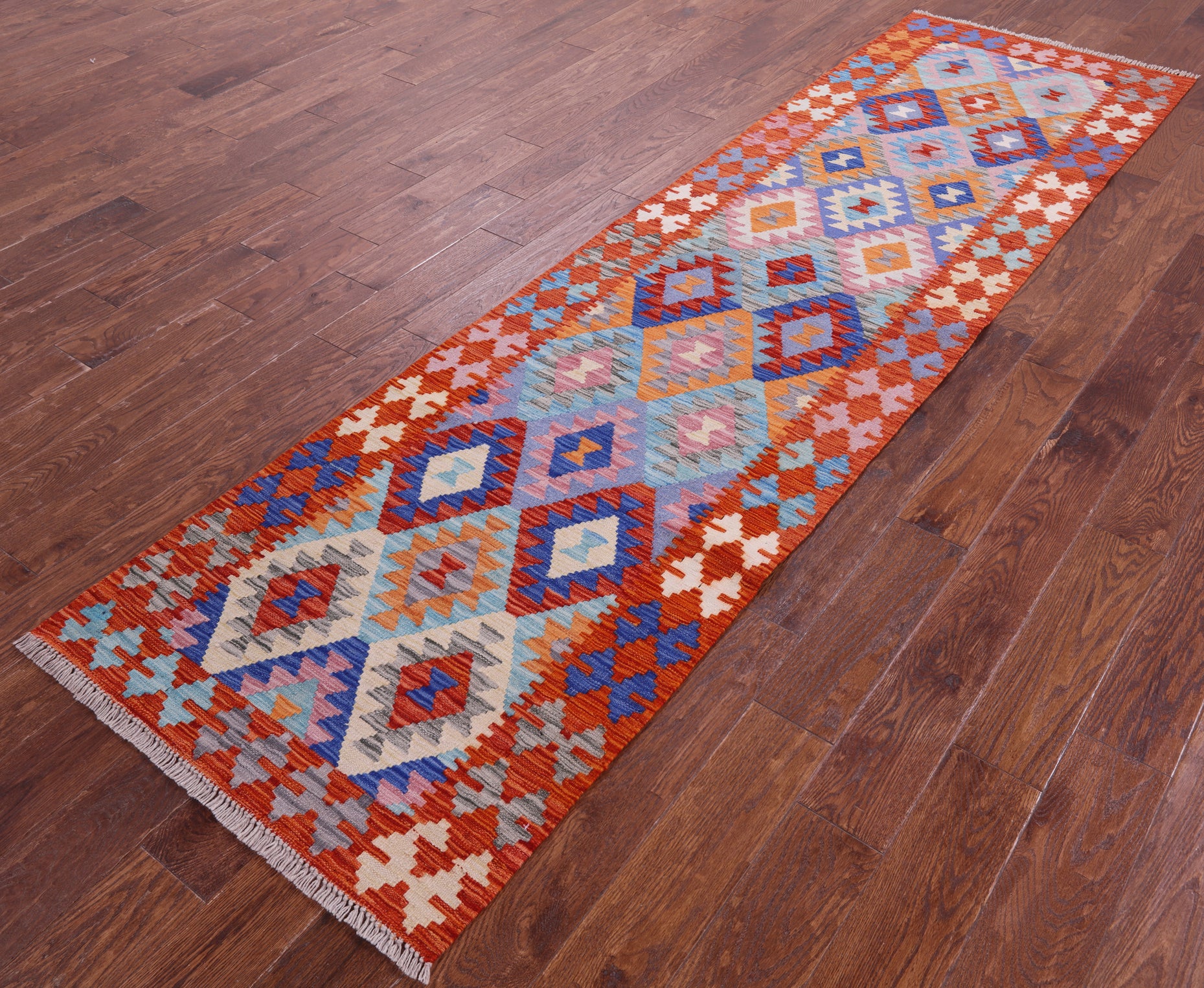 Reversible Kilim Flat Weave Wool On Wool Runner Rug - 2' 8" X 9' 10" - Golden Nile