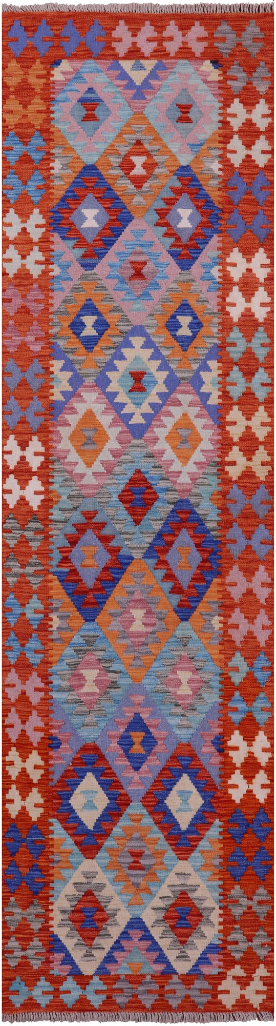 Reversible Kilim Flat Weave Wool On Wool Runner Rug - 2' 8" X 9' 10" - Golden Nile
