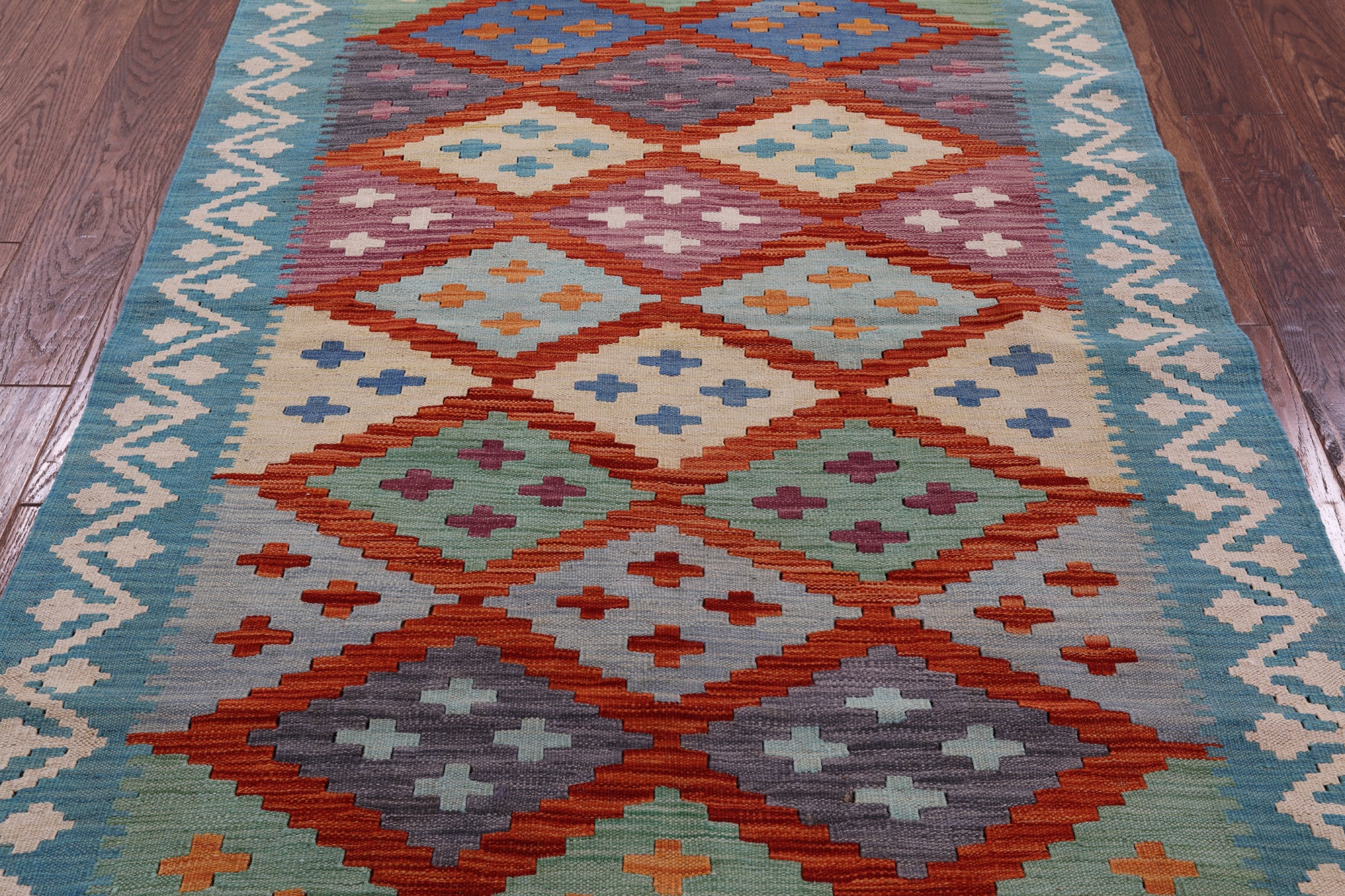 Reversible Kilim Flat Weave Wool On Wool Rug - 4' 0" X 5' 10" - Golden Nile