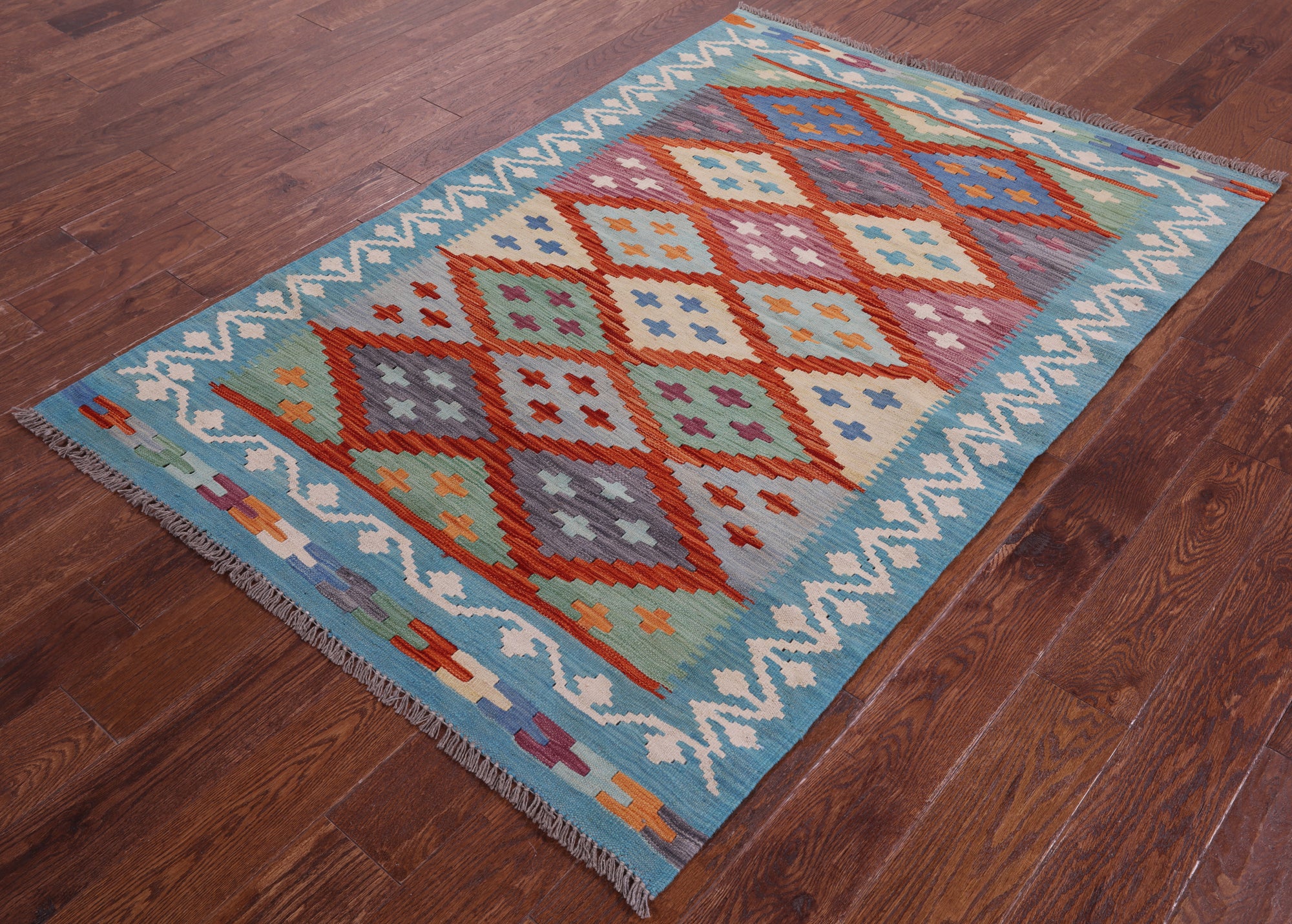 Reversible Kilim Flat Weave Wool On Wool Rug - 4' 0" X 5' 10" - Golden Nile