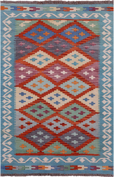 Reversible Kilim Flat Weave Wool On Wool Rug - 4' 0" X 5' 10" - Golden Nile