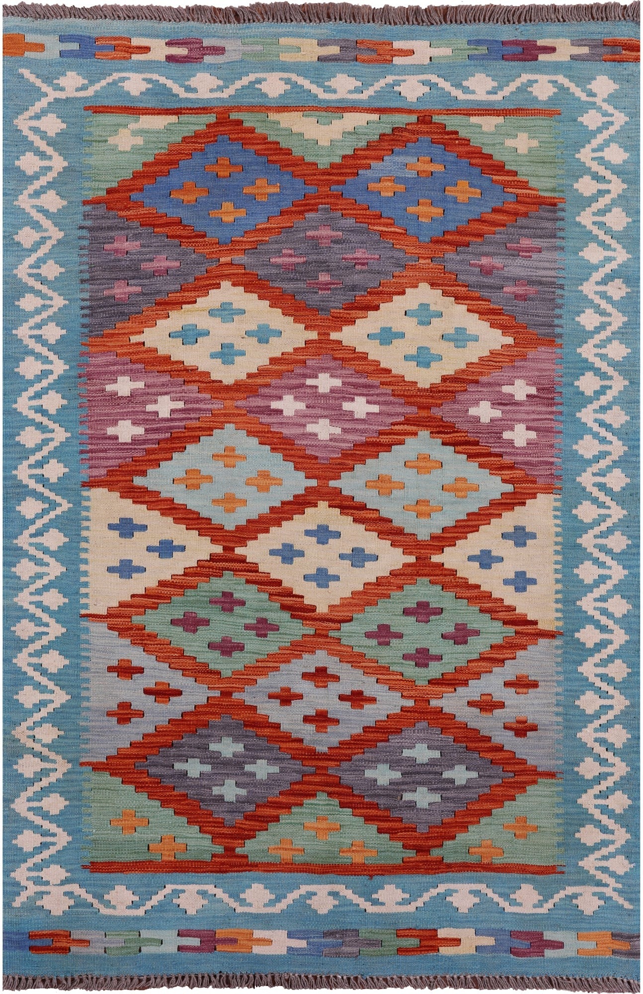 Reversible Kilim Flat Weave Wool On Wool Rug - 4' 0" X 5' 10" - Golden Nile