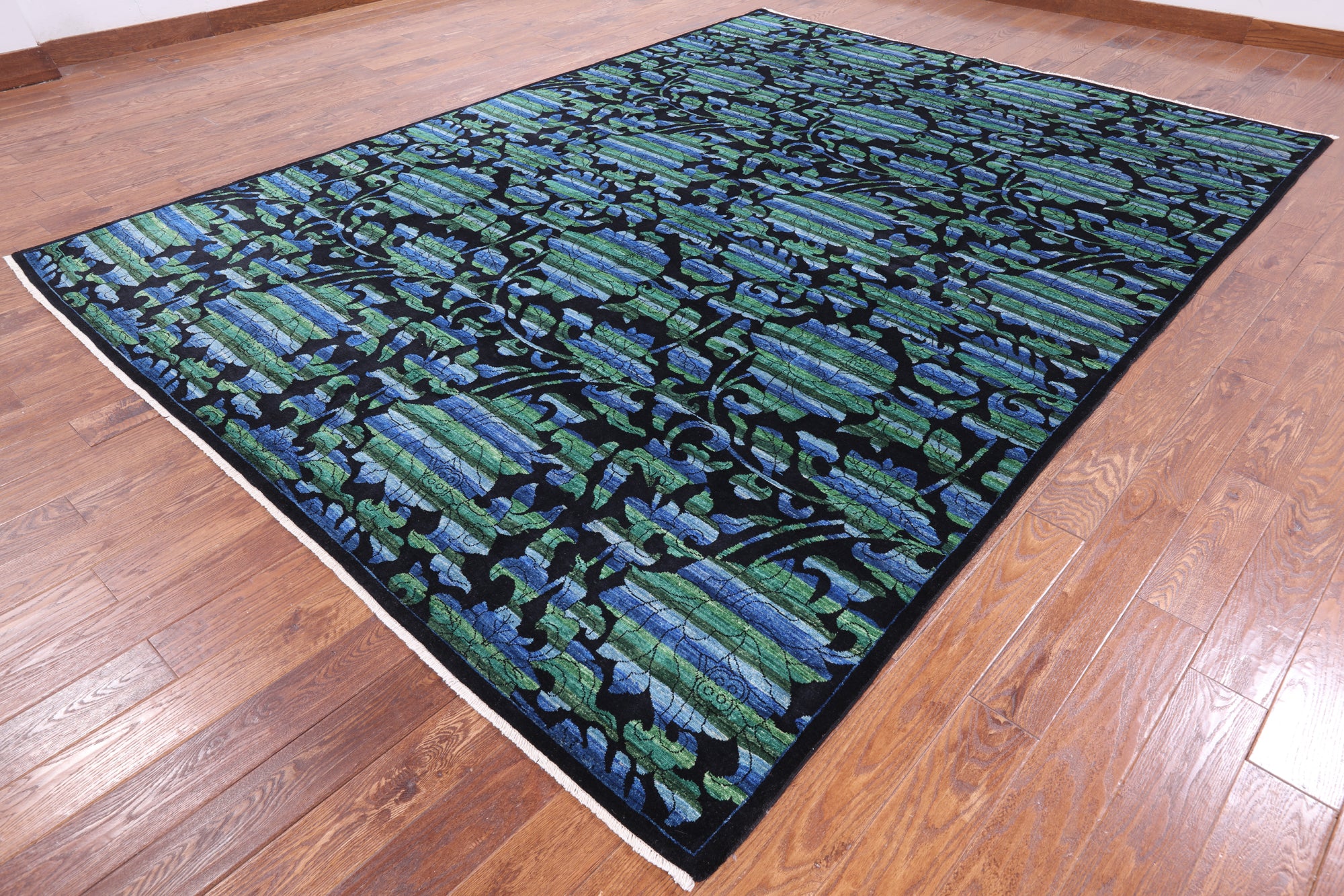 Black William Morris Rose Garden Hand Knotted Wool Area Rug - 9' 1" X 12' 3" - Golden Nile