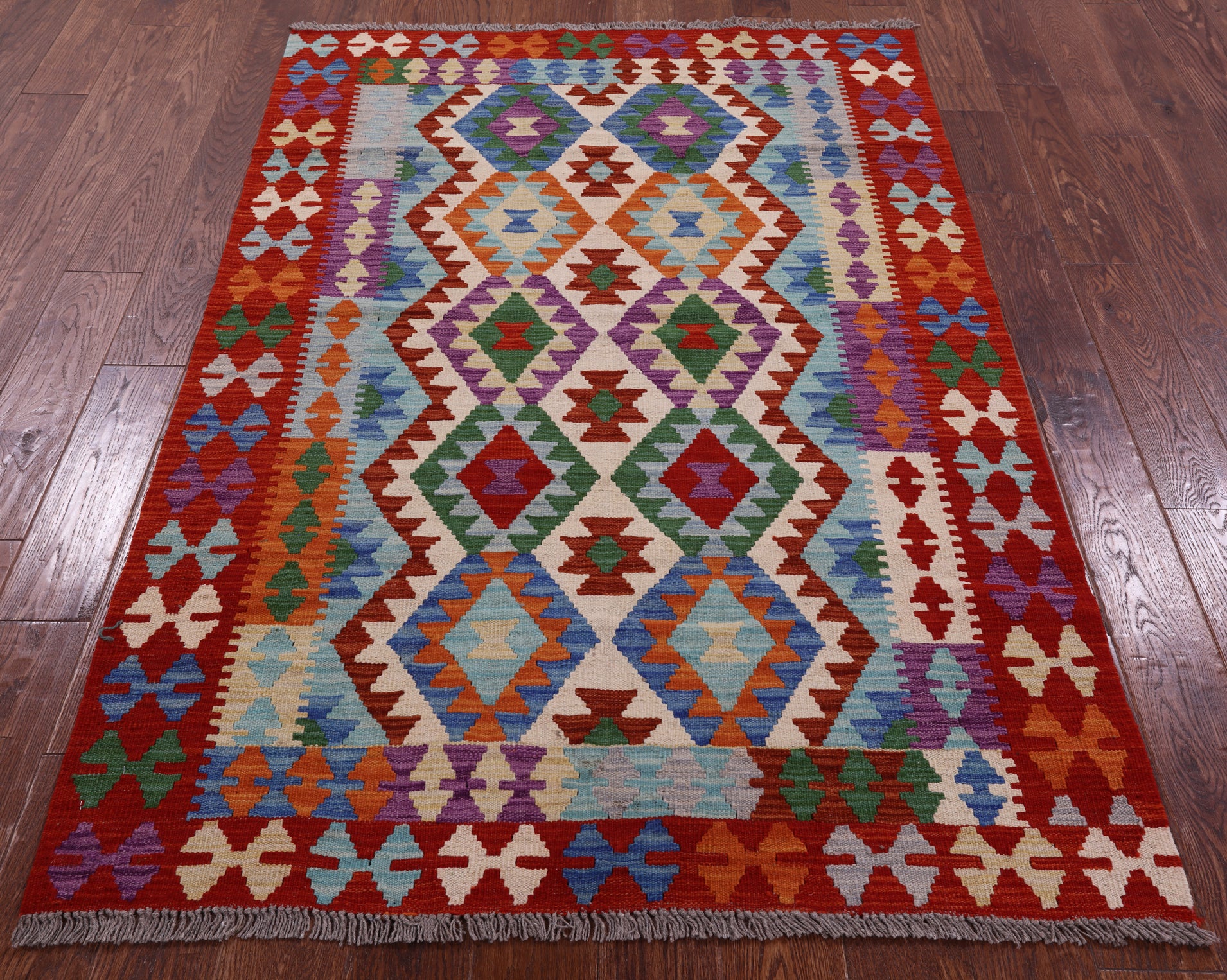 Reversible Kilim Flat Weave Wool On Wool Rug - 4' 2" X 6' 3" - Golden Nile