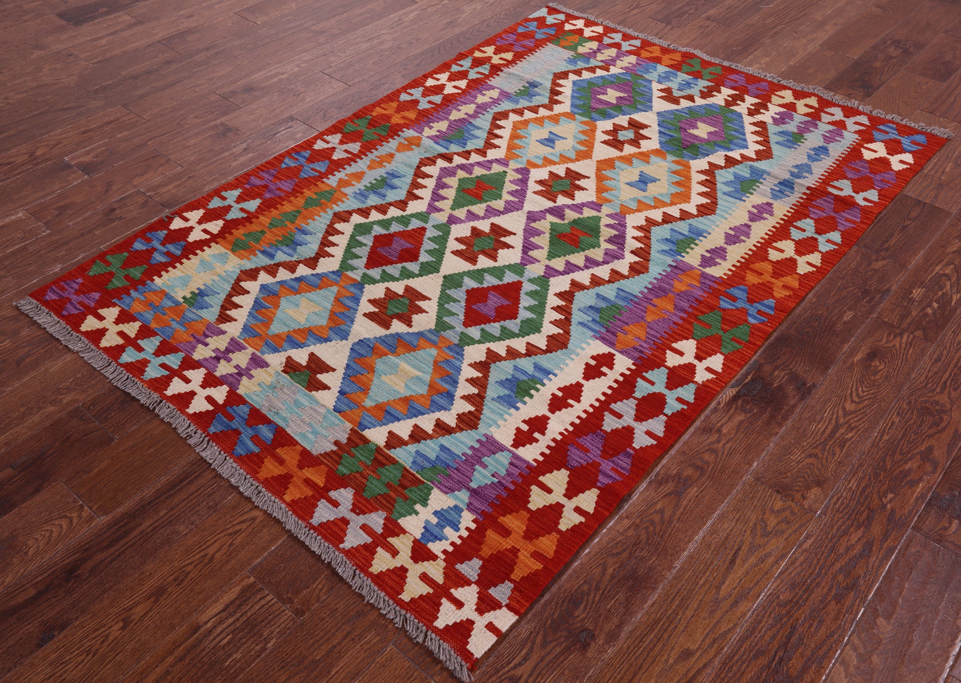 Reversible Kilim Flat Weave Wool On Wool Rug - 4' 2" X 6' 3" - Golden Nile