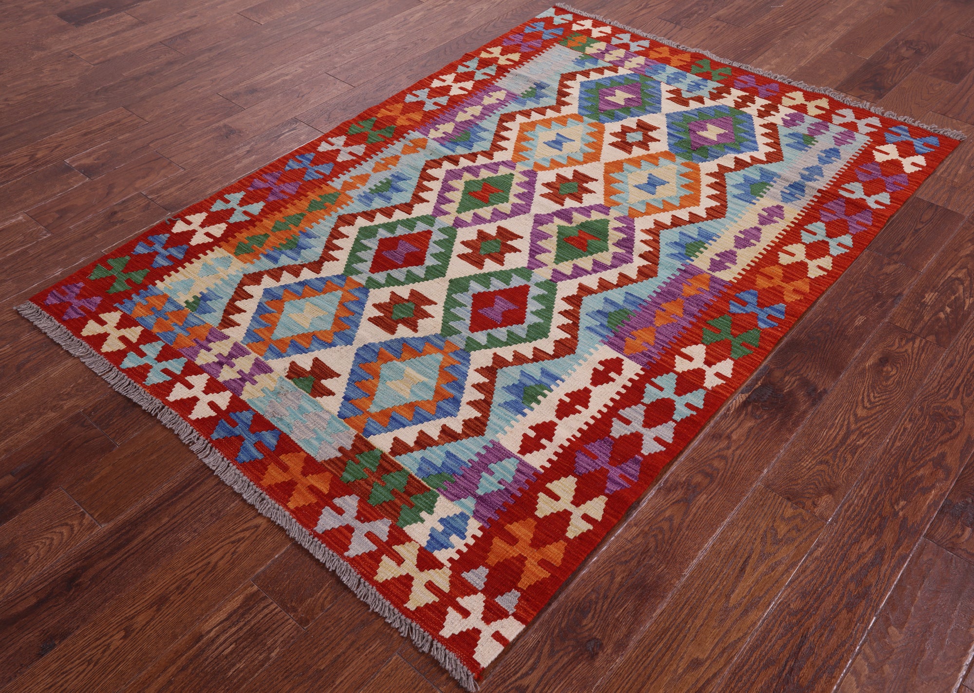 Reversible Kilim Flat Weave Wool On Wool Rug - 4' 2" X 6' 3" - Golden Nile