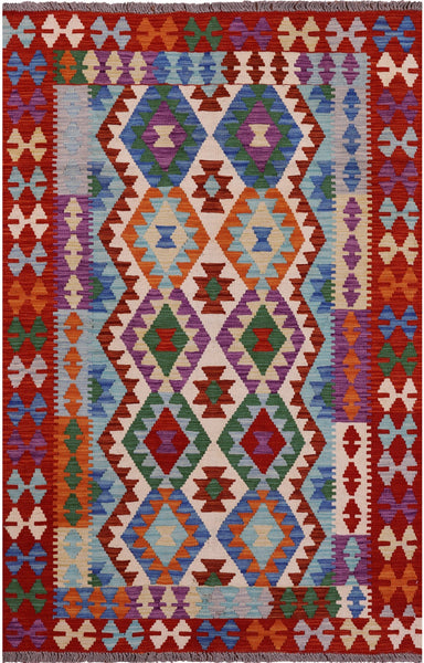 Reversible Kilim Flat Weave Wool On Wool Rug - 4' 2" X 6' 3" - Golden Nile