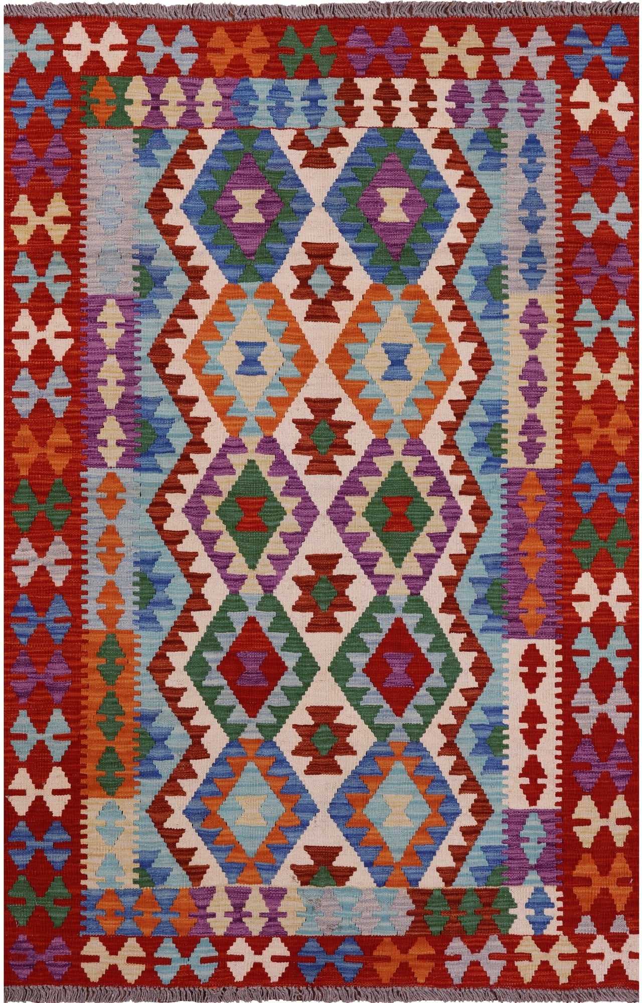 Reversible Kilim Flat Weave Wool On Wool Rug - 4' 2" X 6' 3" - Golden Nile