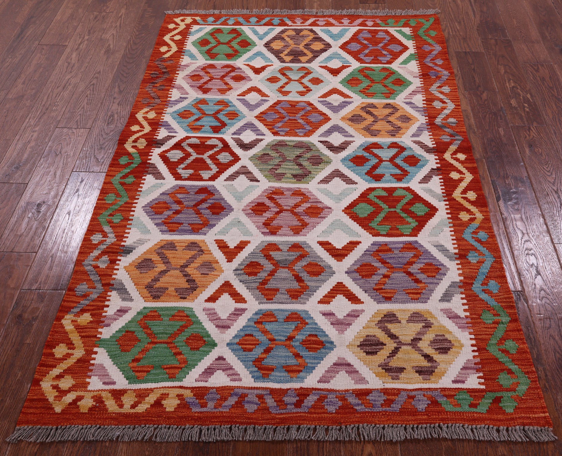 Reversible Kilim Flat Weave Wool On Wool Rug - 4' 1" X 6' 1" - Golden Nile