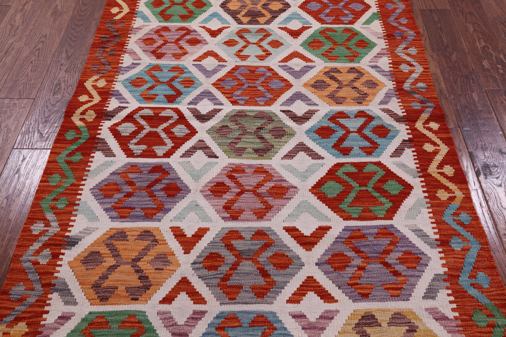 Reversible Kilim Flat Weave Wool On Wool Rug - 4' 1" X 6' 1" - Golden Nile