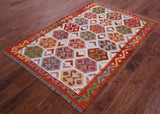 Reversible Kilim Flat Weave Wool On Wool Rug - 4' 1" X 6' 1" - Golden Nile
