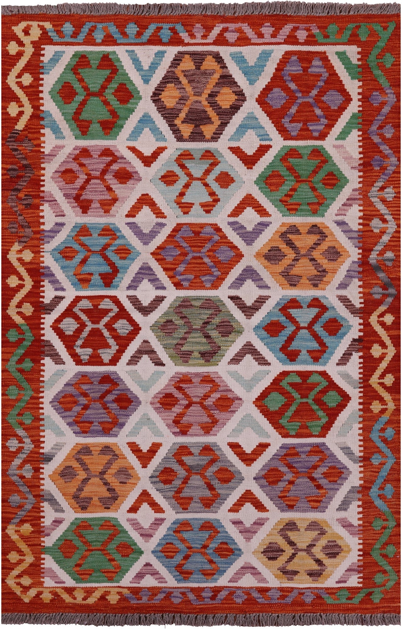 Reversible Kilim Flat Weave Wool On Wool Rug - 4' 1" X 6' 1" - Golden Nile