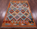 Reversible Kilim Flat Weave Wool On Wool Rug - 4' 0" X 5' 10" - Golden Nile