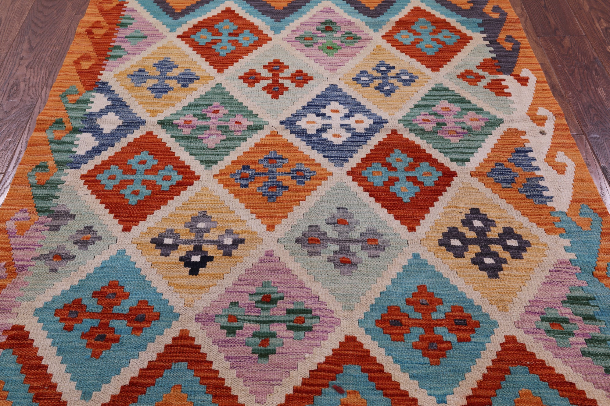 Reversible Kilim Flat Weave Wool On Wool Rug - 4' 0" X 5' 10" - Golden Nile