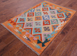 Reversible Kilim Flat Weave Wool On Wool Rug - 4' 0" X 5' 10" - Golden Nile