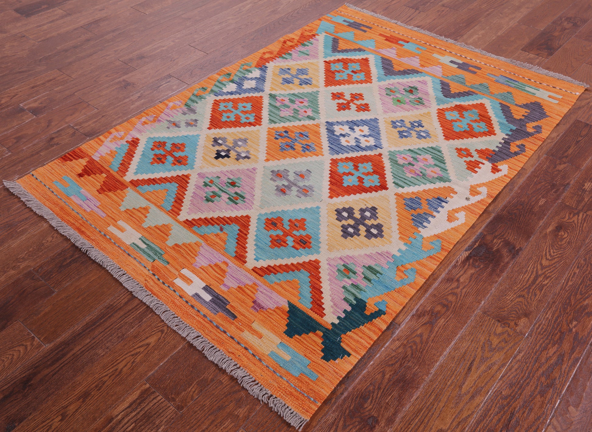 Reversible Kilim Flat Weave Wool On Wool Rug - 4' 0" X 5' 10" - Golden Nile