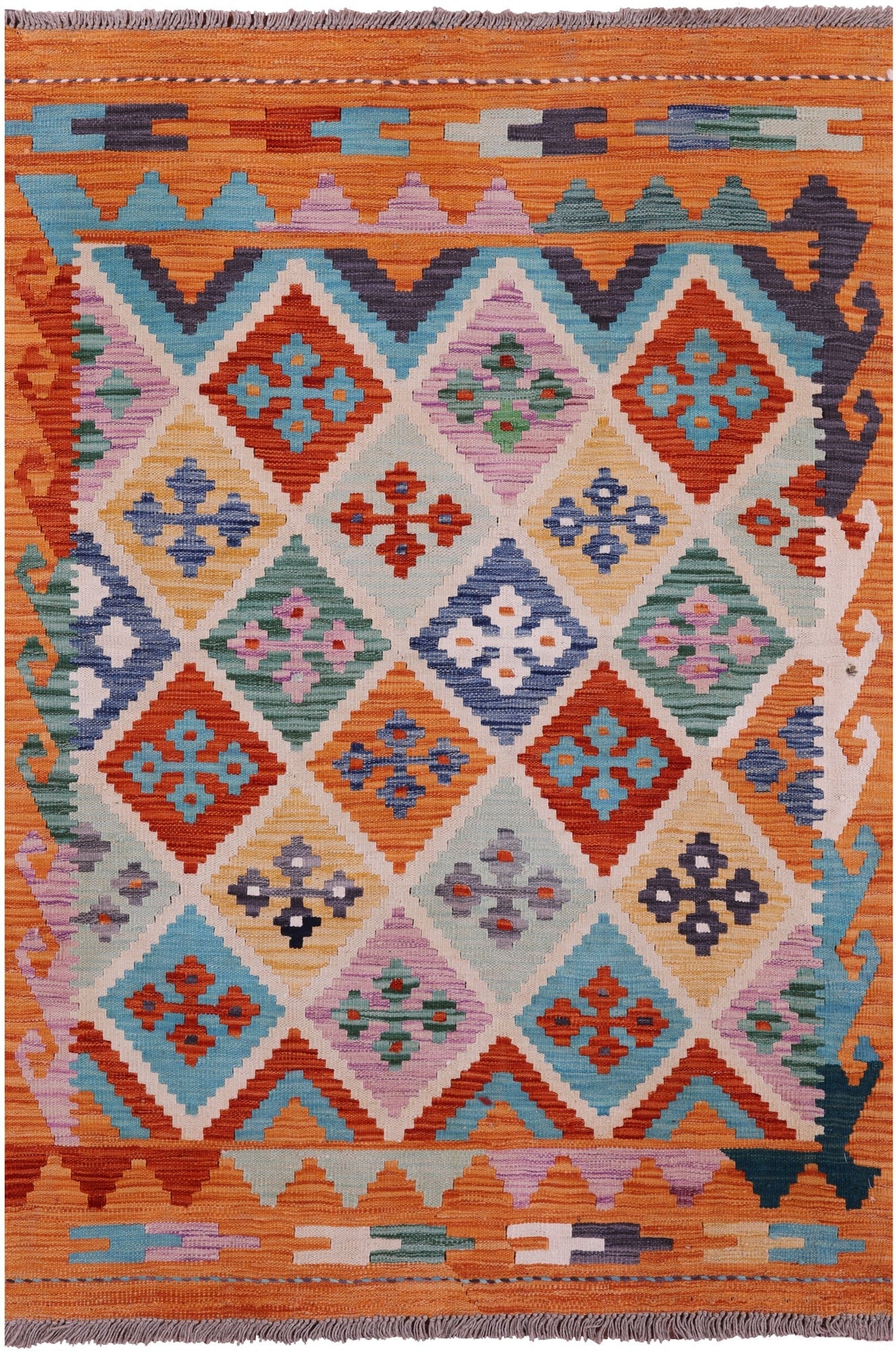 Reversible Kilim Flat Weave Wool On Wool Rug - 4' 0" X 5' 10" - Golden Nile