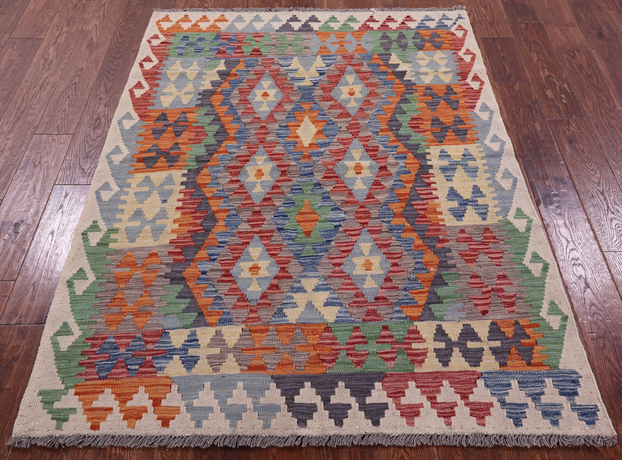 Reversible Kilim Flat Weave Wool On Wool Rug - 4' 2" X 5' 7" - Golden Nile