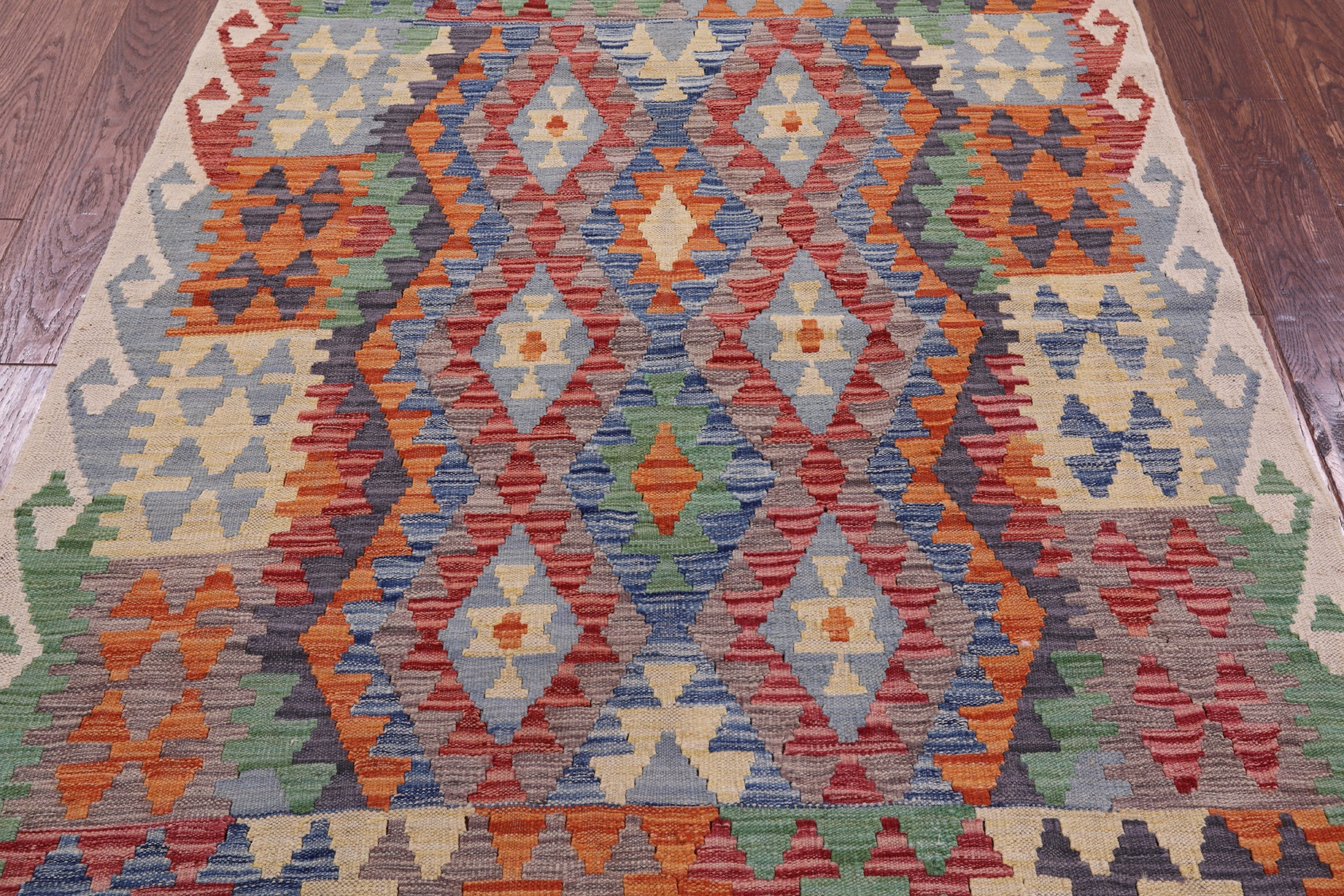 Reversible Kilim Flat Weave Wool On Wool Rug - 4' 2" X 5' 7" - Golden Nile