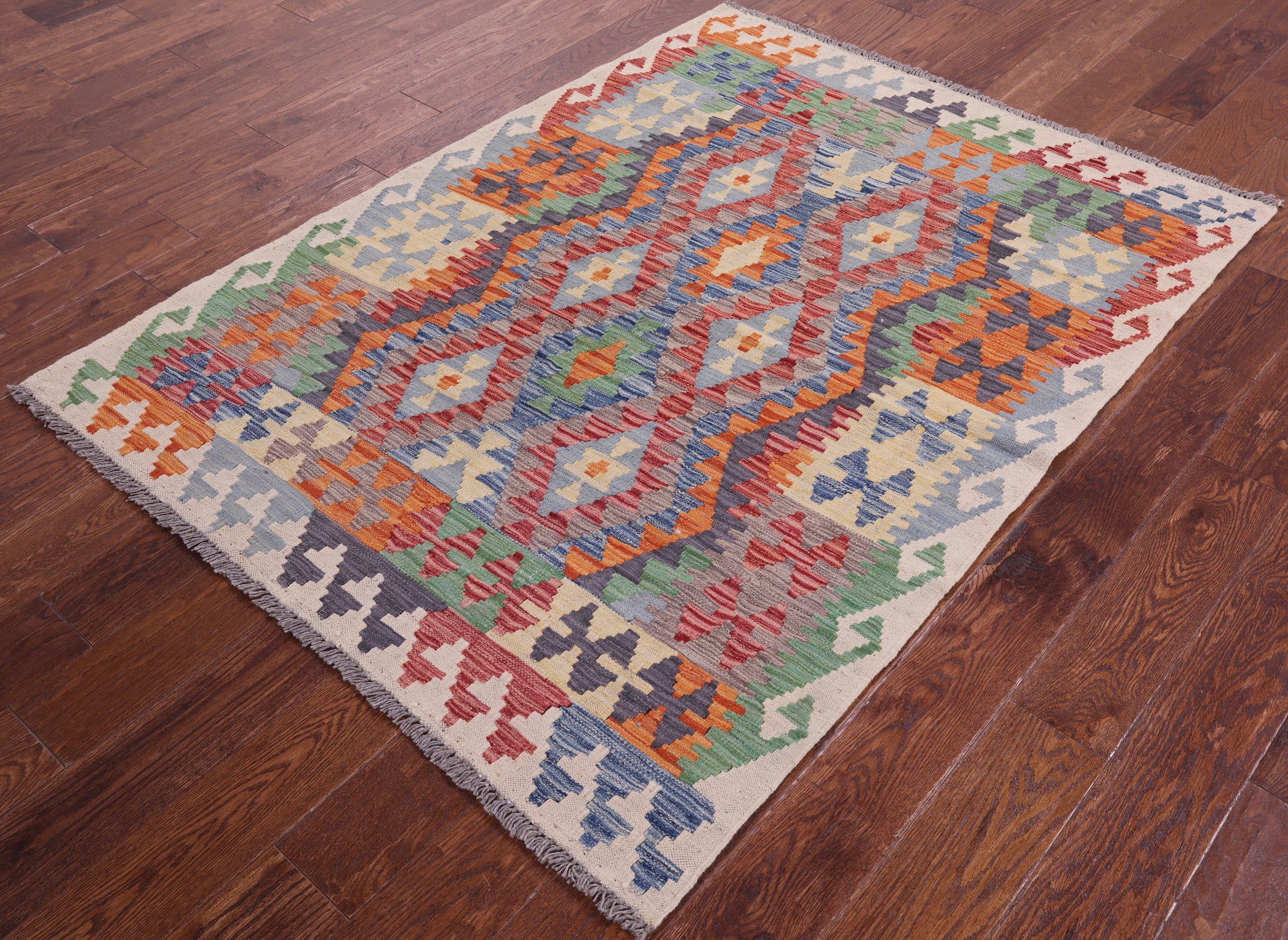 Reversible Kilim Flat Weave Wool On Wool Rug - 4' 2" X 5' 7" - Golden Nile