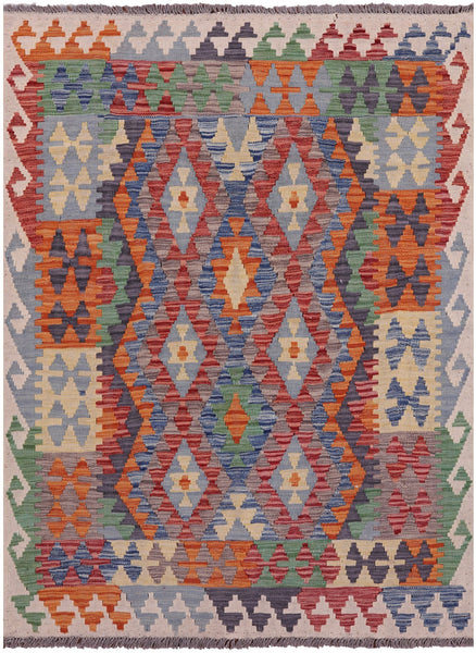 Reversible Kilim Flat Weave Wool On Wool Rug - 4' 2" X 5' 7" - Golden Nile