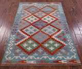 Reversible Kilim Flat Weave Wool On Wool Rug - 3' 11" X 5' 11" - Golden Nile
