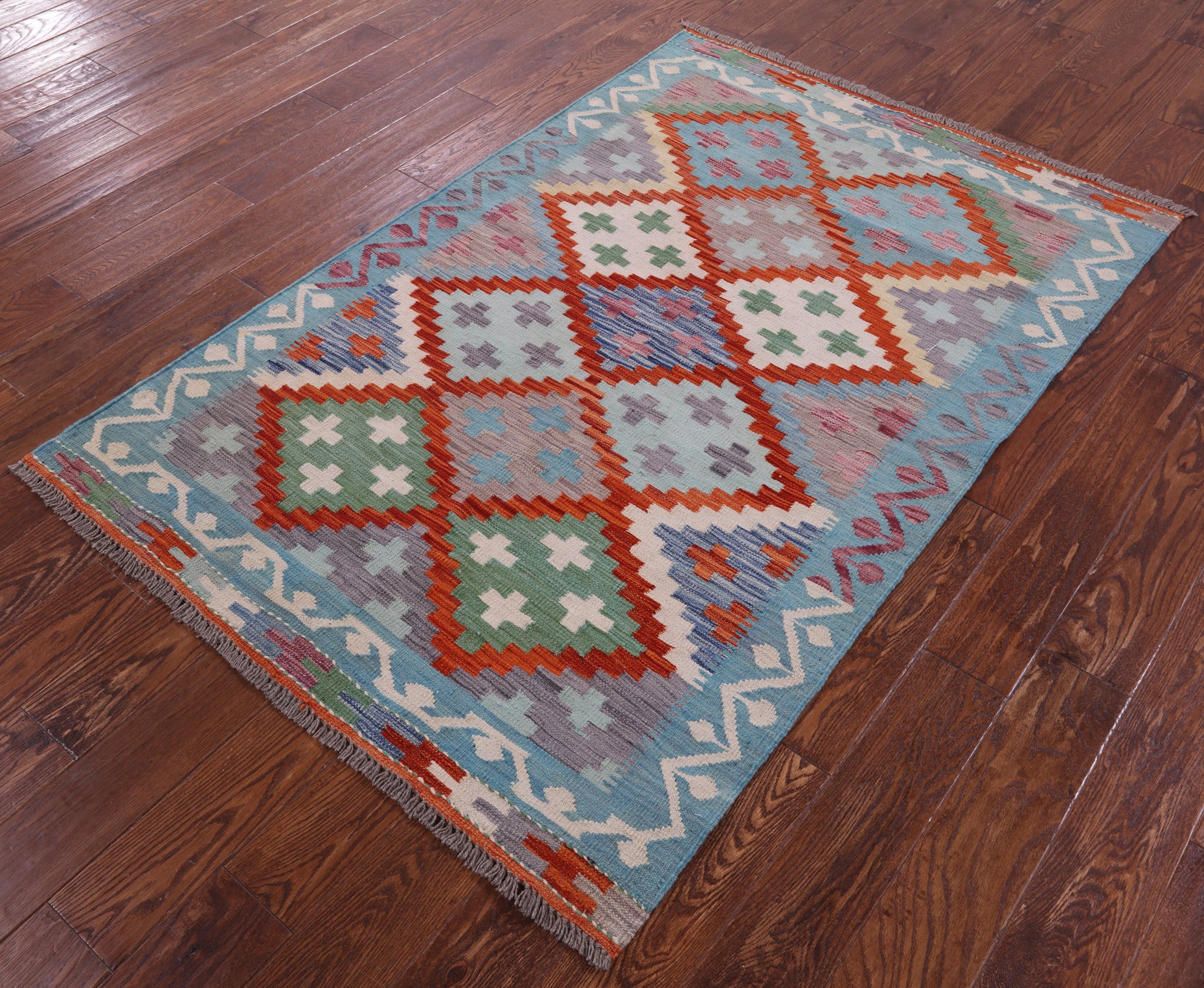 Reversible Kilim Flat Weave Wool On Wool Rug - 3' 11" X 5' 11" - Golden Nile