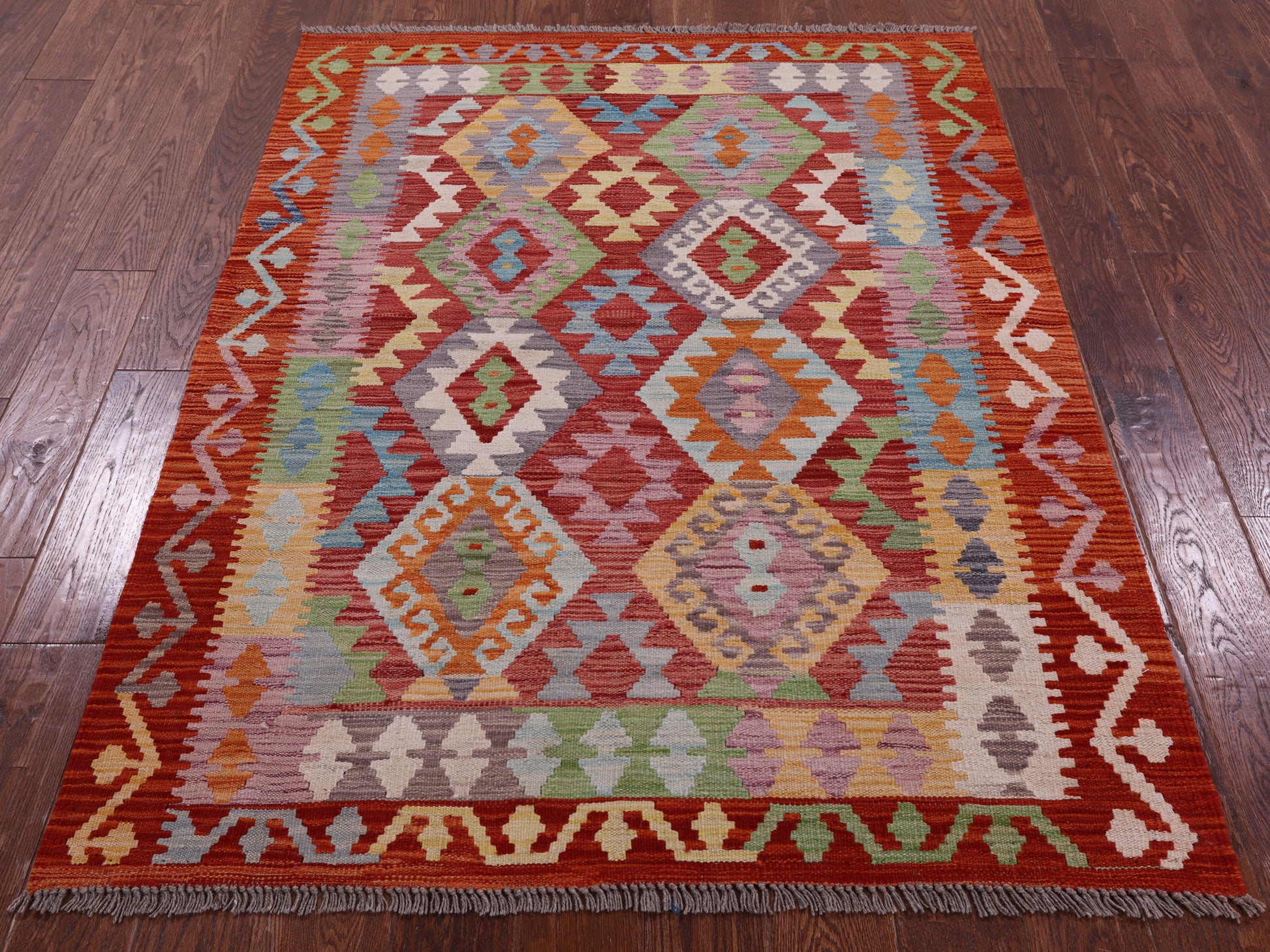 Reversible Kilim Flat Weave Wool On Wool Rug - 4' 3" X 5' 7" - Golden Nile