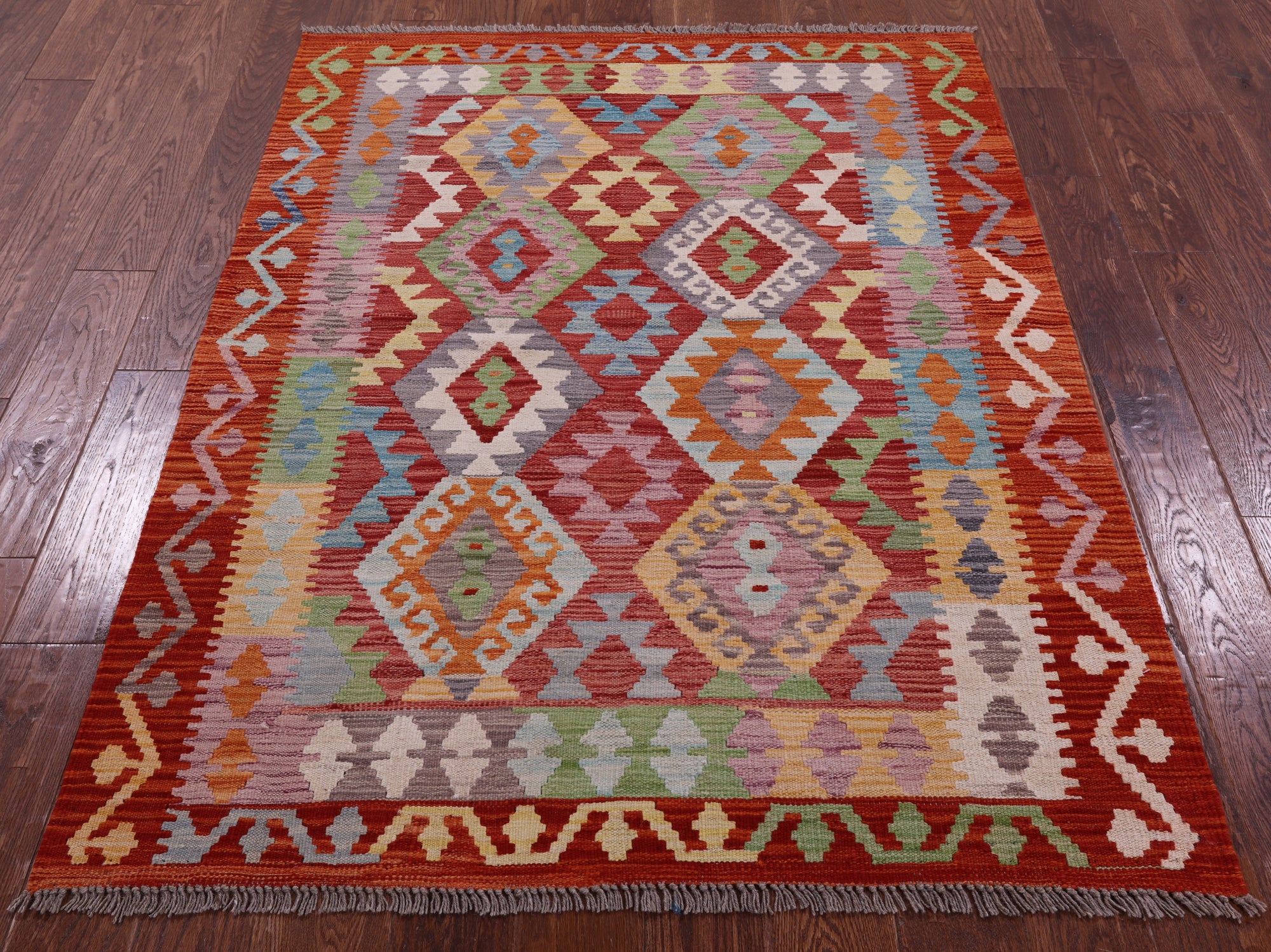 Reversible Kilim Flat Weave Wool On Wool Rug - 4' 3" X 5' 7" - Golden Nile