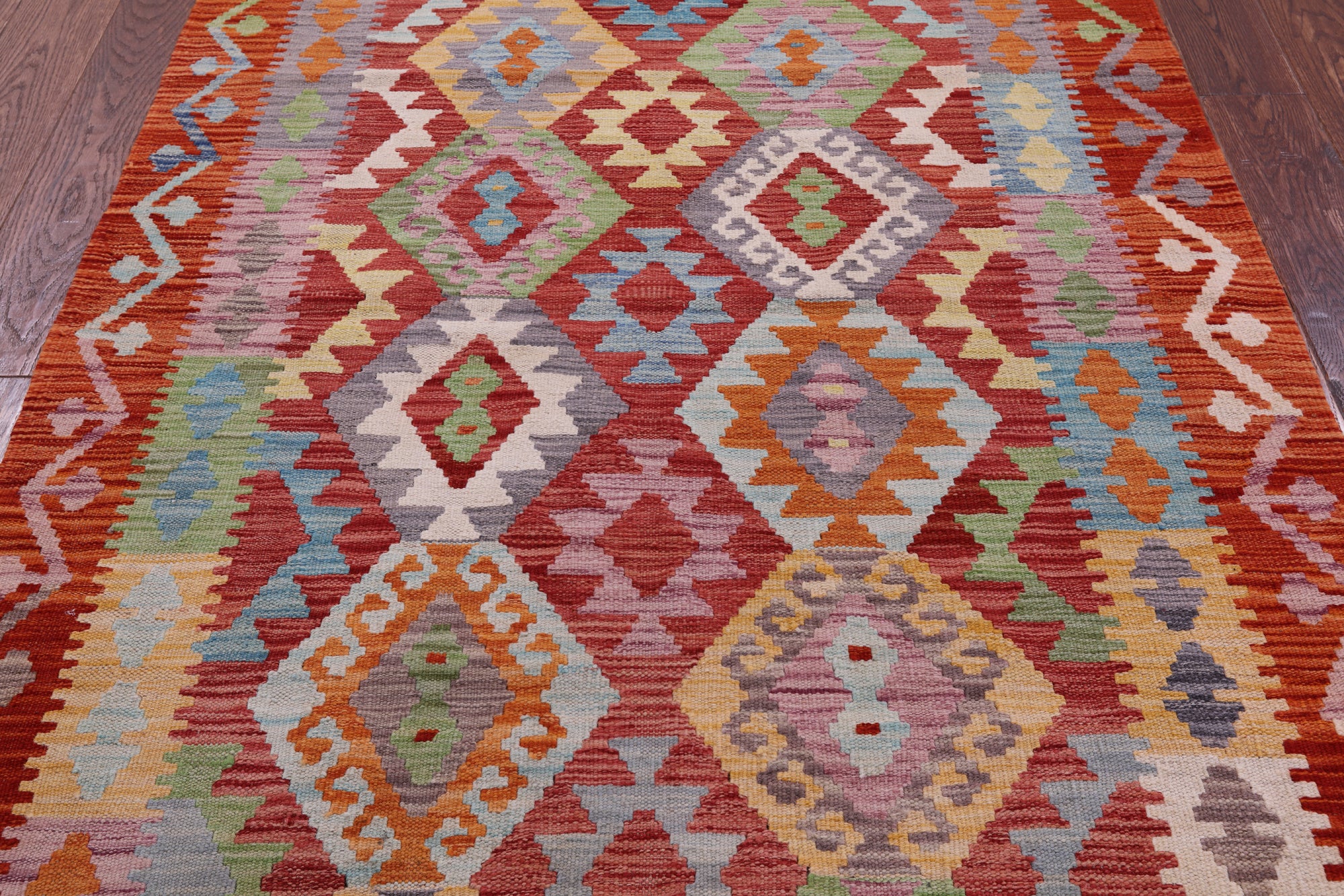 Reversible Kilim Flat Weave Wool On Wool Rug - 4' 3" X 5' 7" - Golden Nile