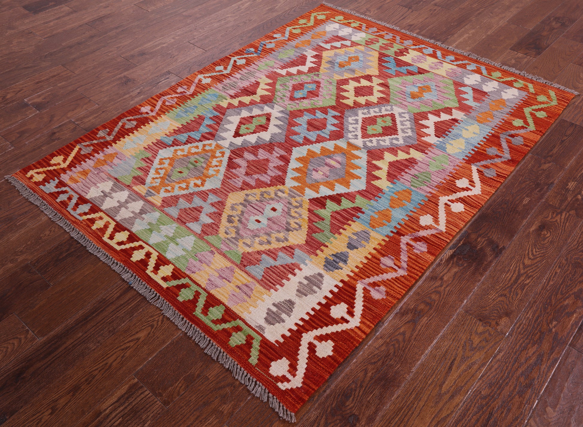 Reversible Kilim Flat Weave Wool On Wool Rug - 4' 3" X 5' 7" - Golden Nile