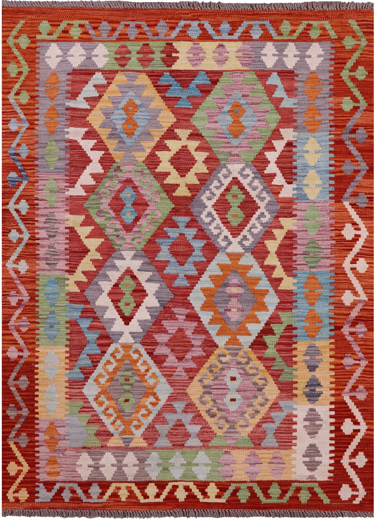 Reversible Kilim Flat Weave Wool On Wool Rug - 4' 3" X 5' 7" - Golden Nile