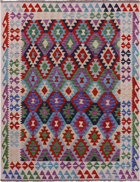 Reversible Kilim Flat Weave Wool On Wool Rug - 5' 11" X 7' 8" - Golden Nile