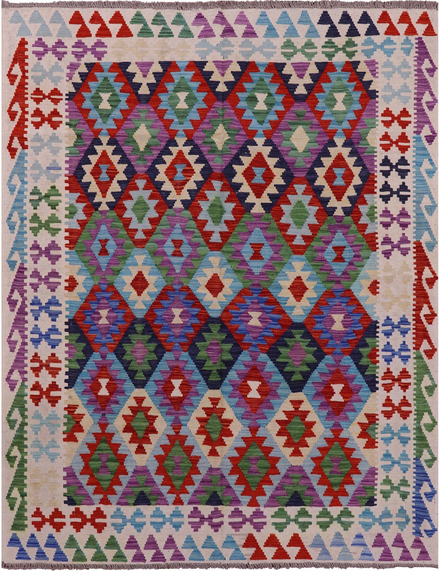 Reversible Kilim Flat Weave Wool On Wool Rug - 5' 11" X 7' 8" - Golden Nile