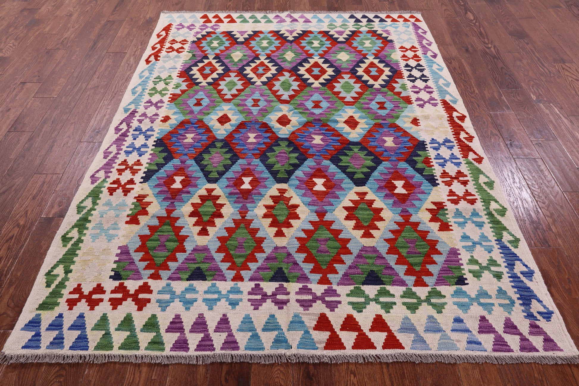 Reversible Kilim Flat Weave Wool On Wool Rug - 5' 11" X 7' 8" - Golden Nile