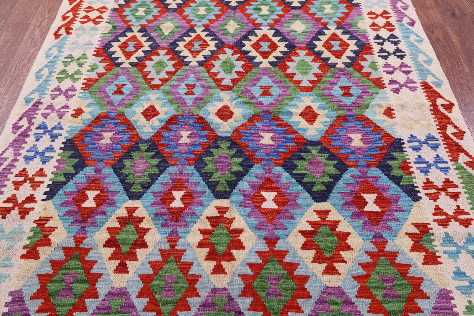 Reversible Kilim Flat Weave Wool On Wool Rug - 5' 11" X 7' 8" - Golden Nile