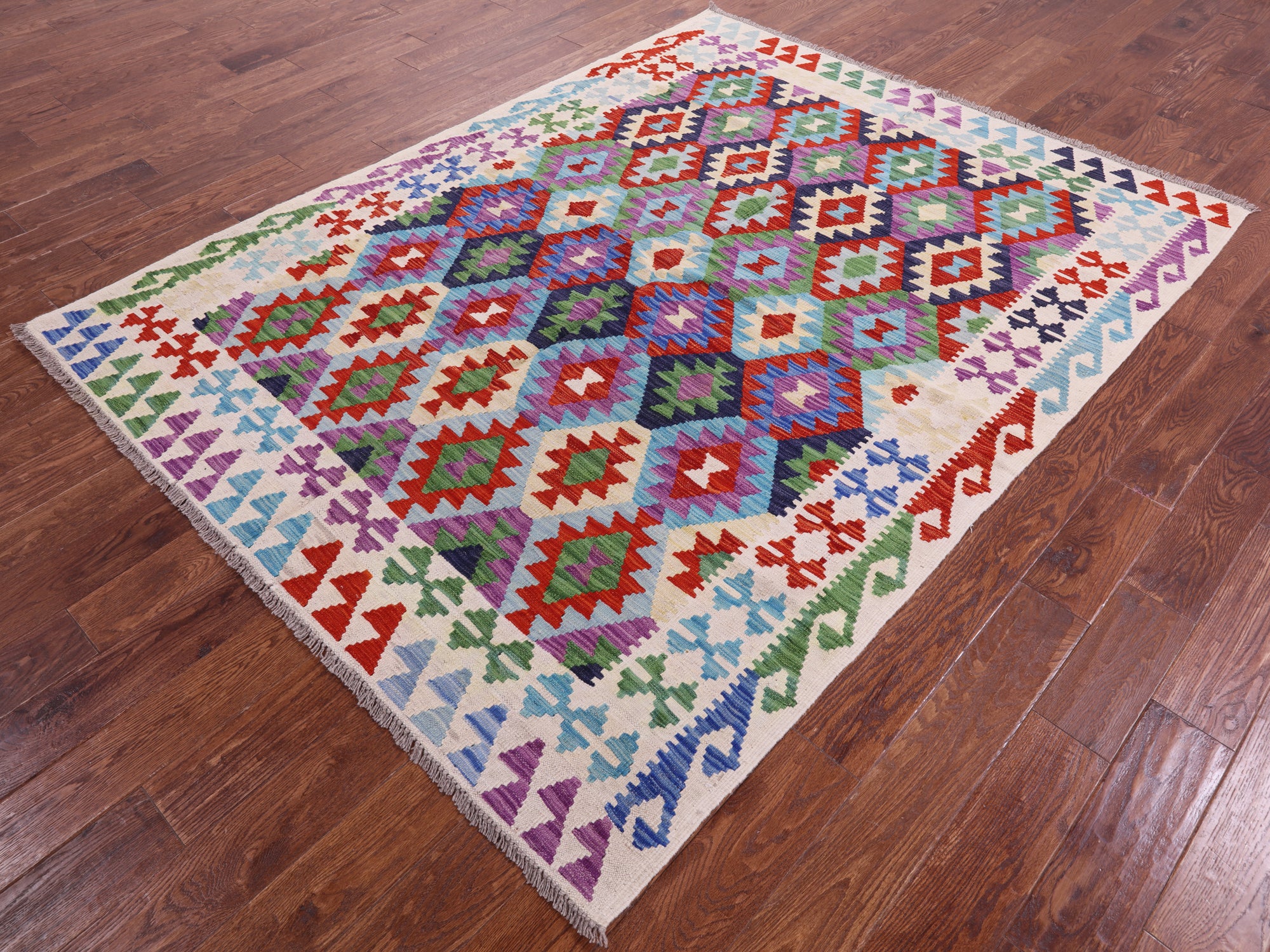 Reversible Kilim Flat Weave Wool On Wool Rug - 5' 11" X 7' 8" - Golden Nile