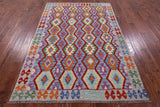 Reversible Kilim Flat Weave Wool On Wool Rug - 5' 6" X 7' 10" - Golden Nile