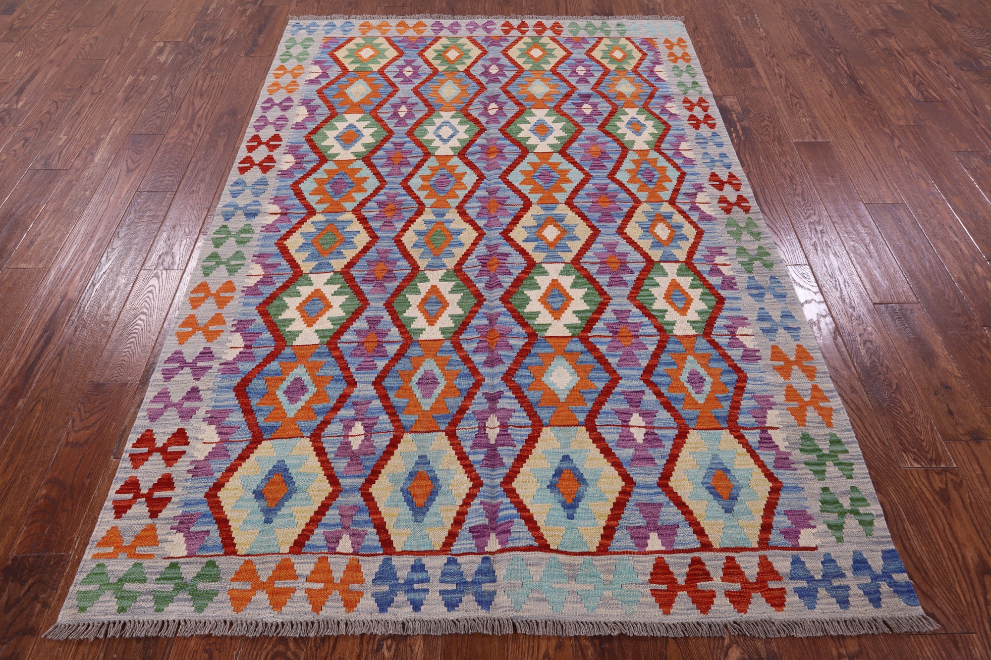 Reversible Kilim Flat Weave Wool On Wool Rug - 5' 6" X 7' 10" - Golden Nile