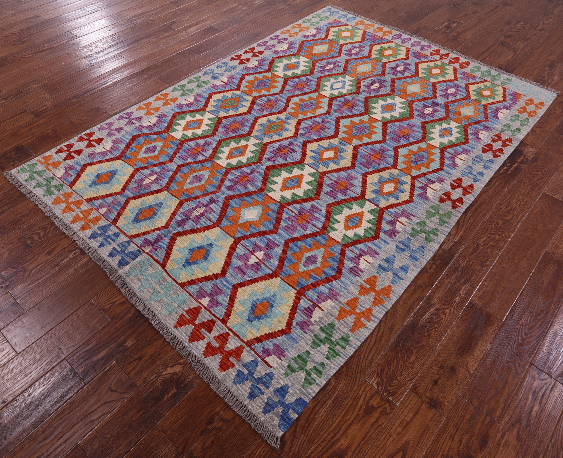 Reversible Kilim Flat Weave Wool On Wool Rug - 5' 6" X 7' 10" - Golden Nile