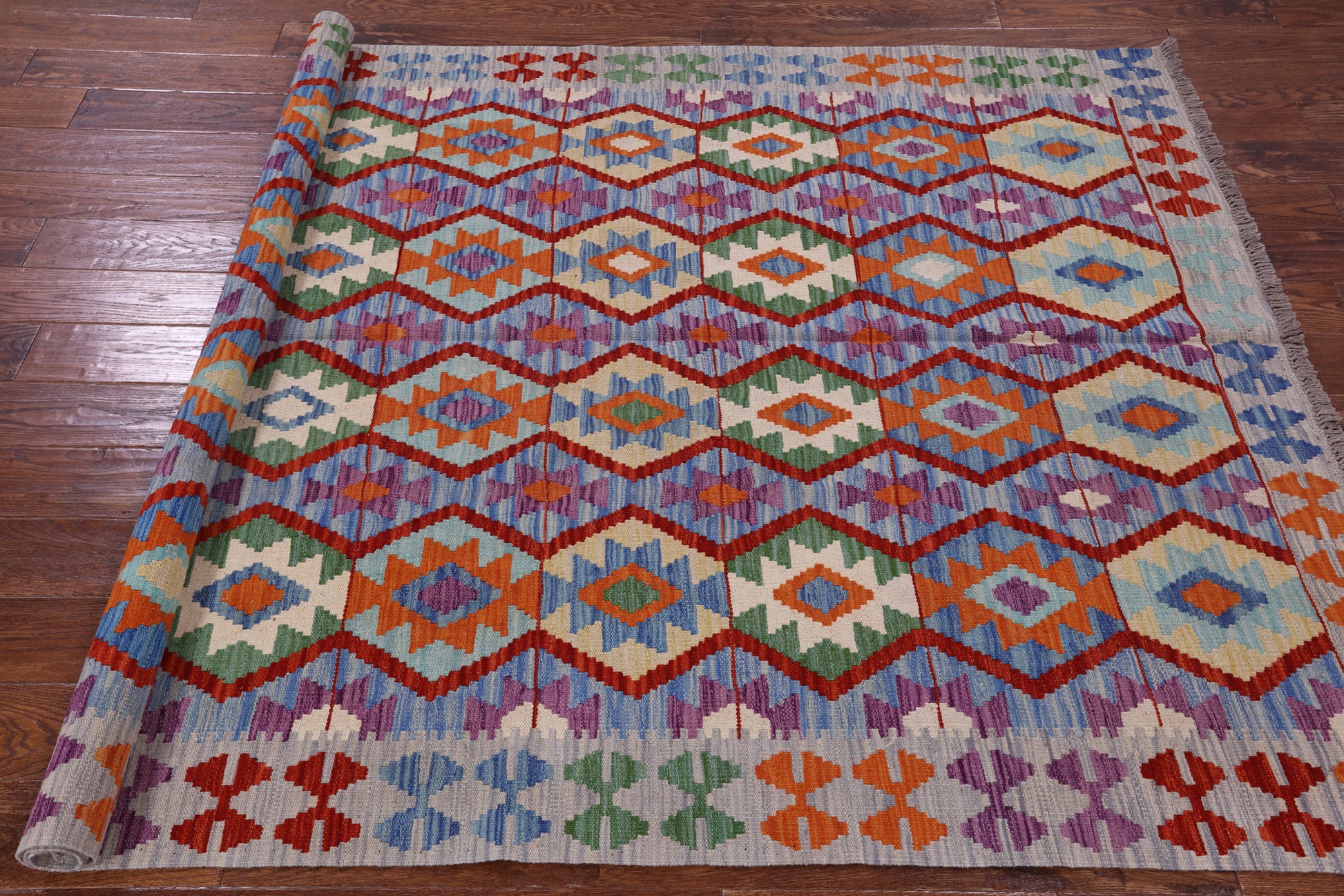 Reversible Kilim Flat Weave Wool On Wool Rug - 5' 6" X 7' 10" - Golden Nile