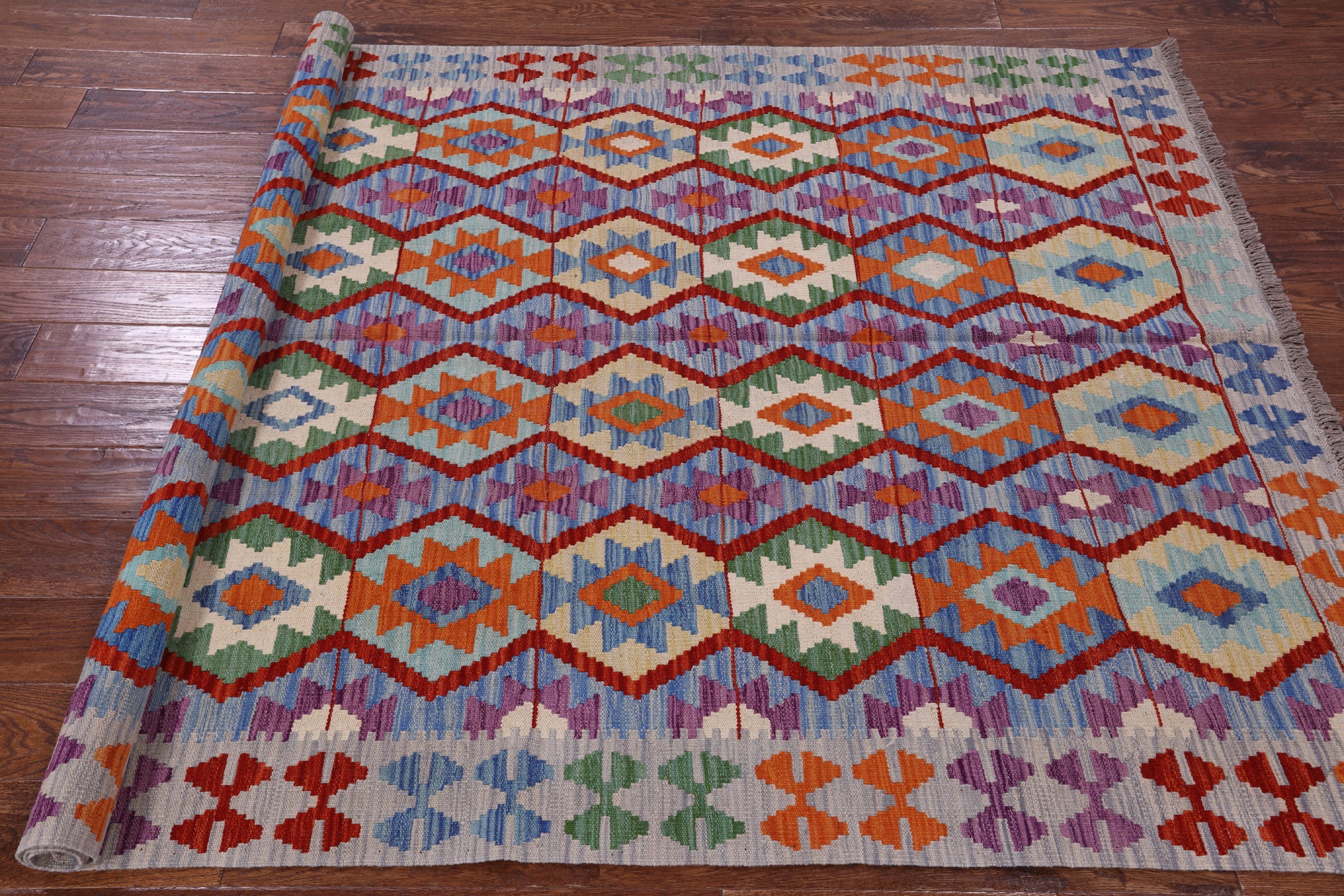 Reversible Kilim Flat Weave Wool On Wool Rug - 5' 6" X 7' 10" - Golden Nile