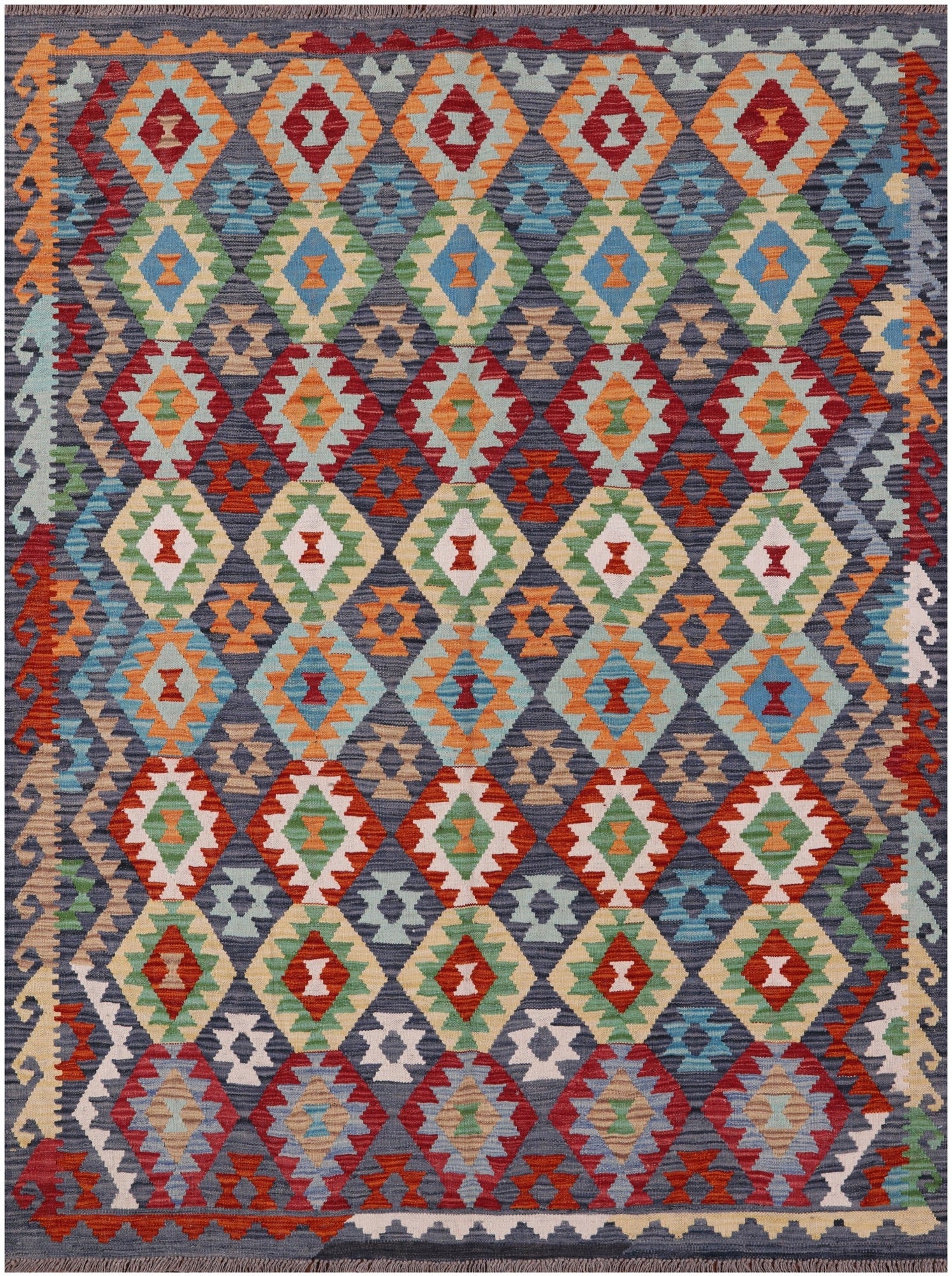 Reversible Kilim Flat Weave Wool On Wool Rug - 5' 11" X 7' 8" - Golden Nile