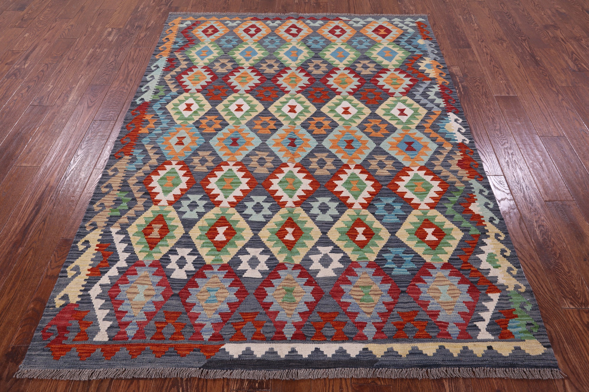 Reversible Kilim Flat Weave Wool On Wool Rug - 5' 11" X 7' 8" - Golden Nile