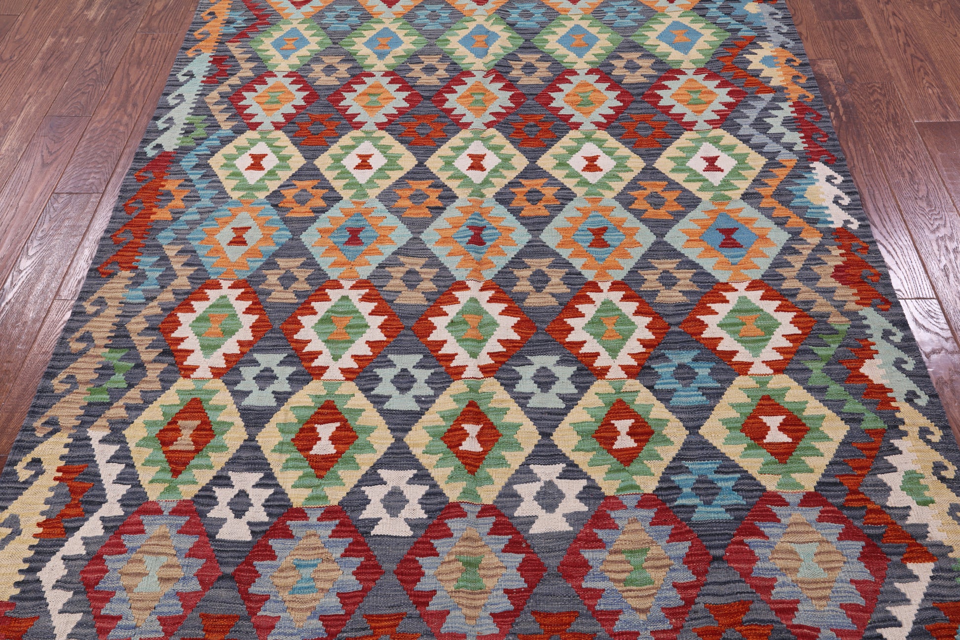 Reversible Kilim Flat Weave Wool On Wool Rug - 5' 11" X 7' 8" - Golden Nile