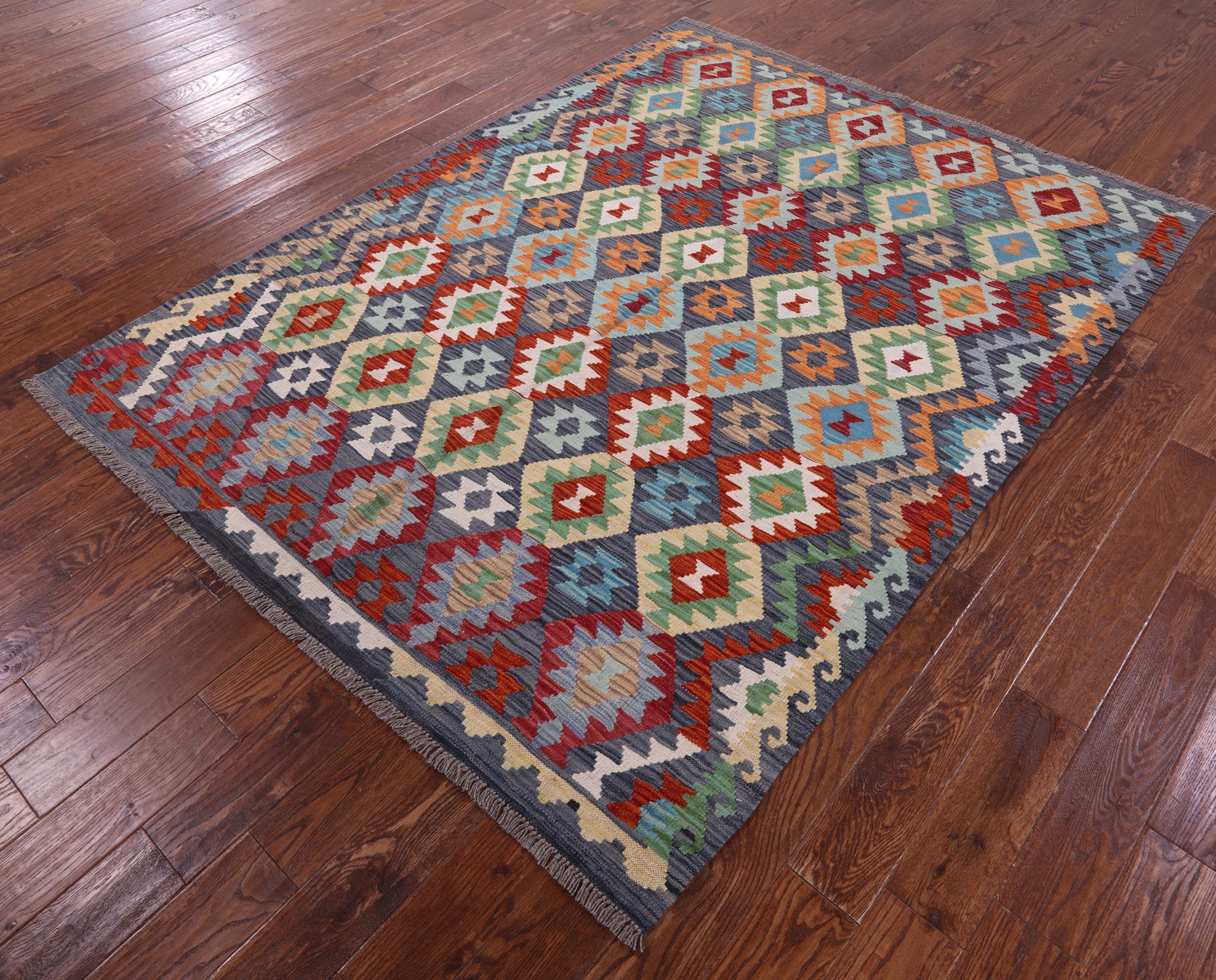 Reversible Kilim Flat Weave Wool On Wool Rug - 5' 11" X 7' 8" - Golden Nile