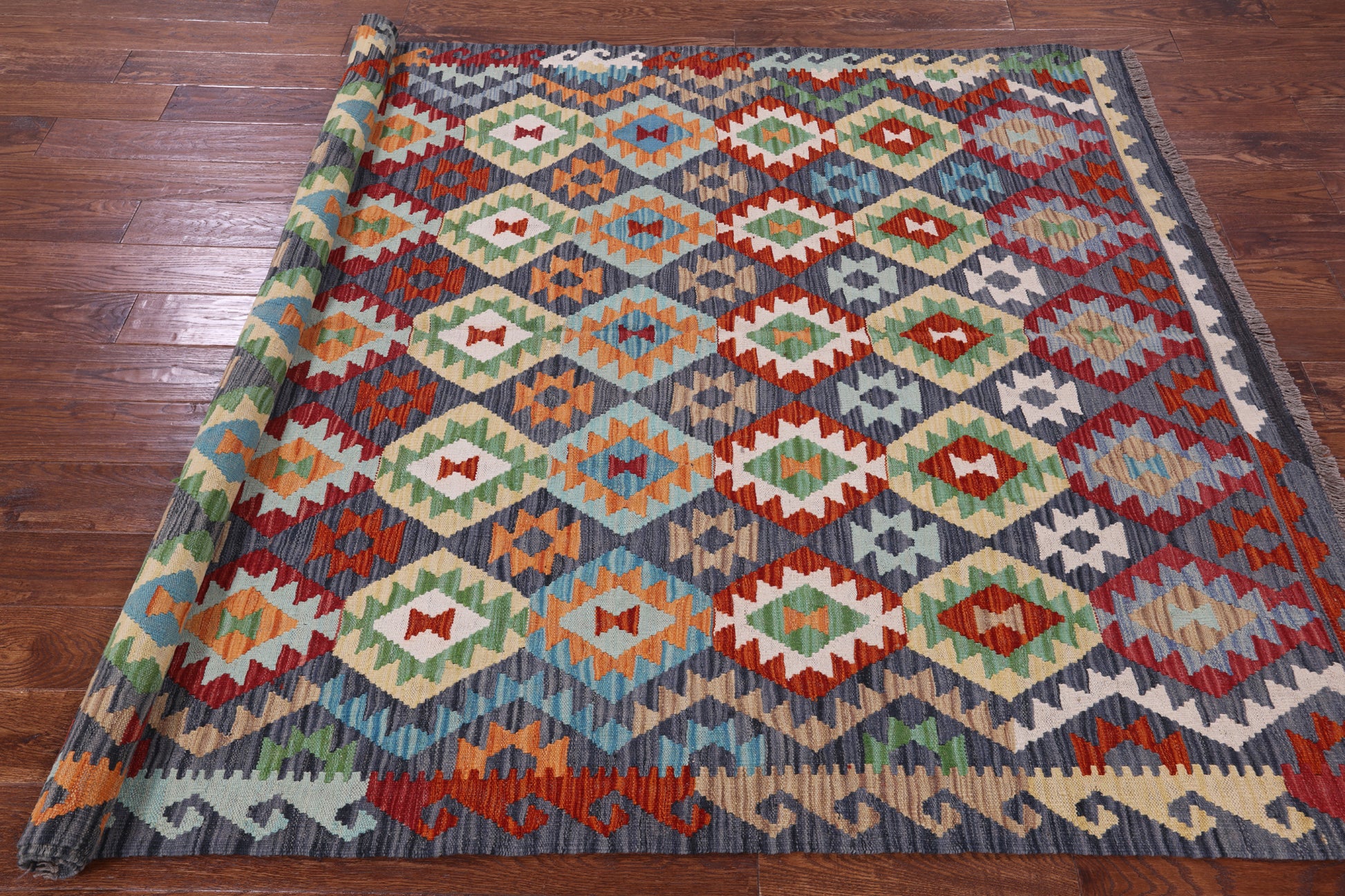 Reversible Kilim Flat Weave Wool On Wool Rug - 5' 11" X 7' 8" - Golden Nile