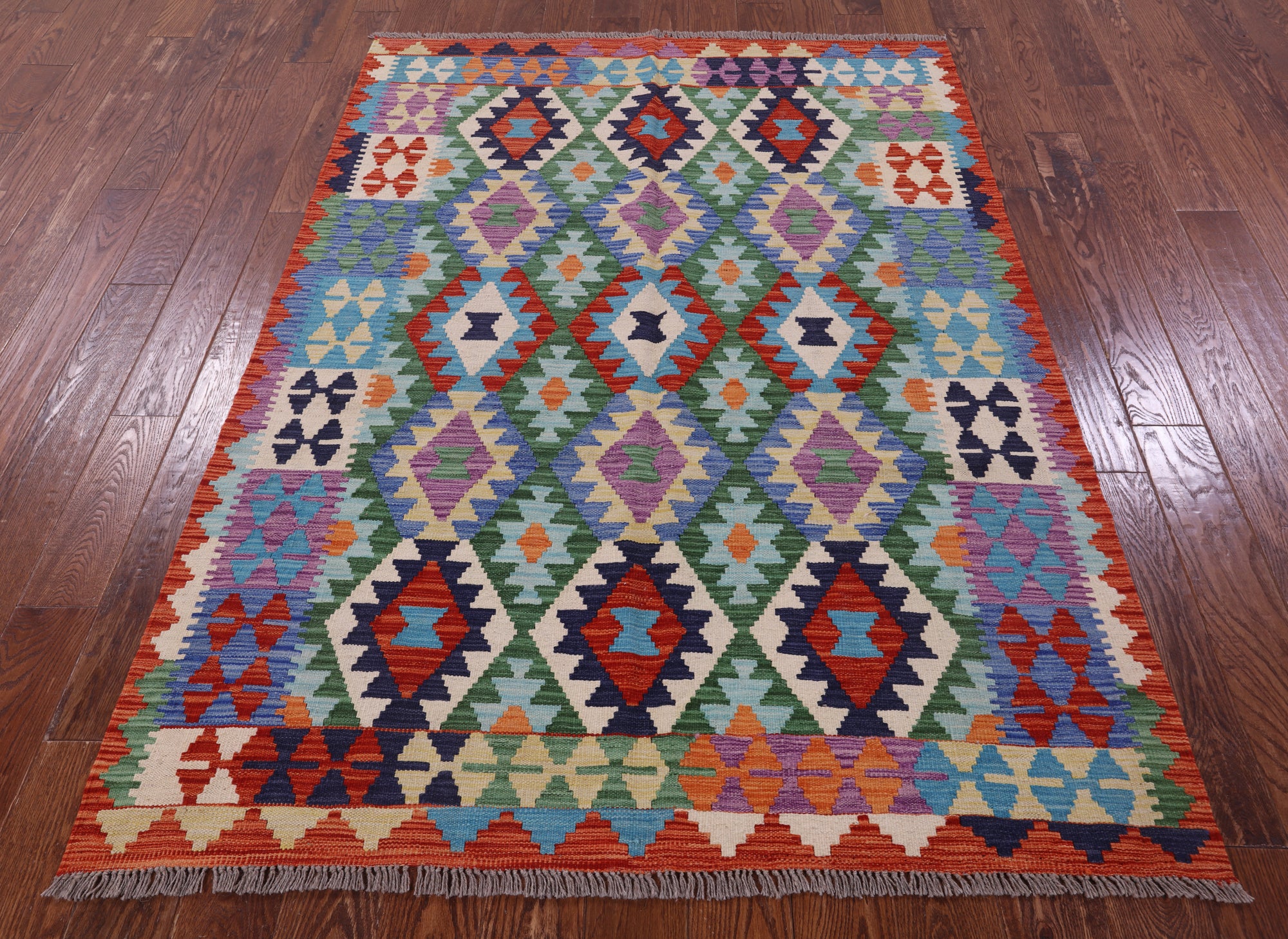 Reversible Kilim Flat Weave Wool On Wool Rug - 4' 10" X 6' 8" - Golden Nile