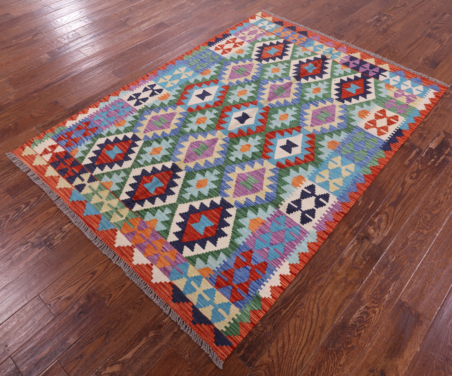 Reversible Kilim Flat Weave Wool On Wool Rug - 4' 10" X 6' 8" - Golden Nile