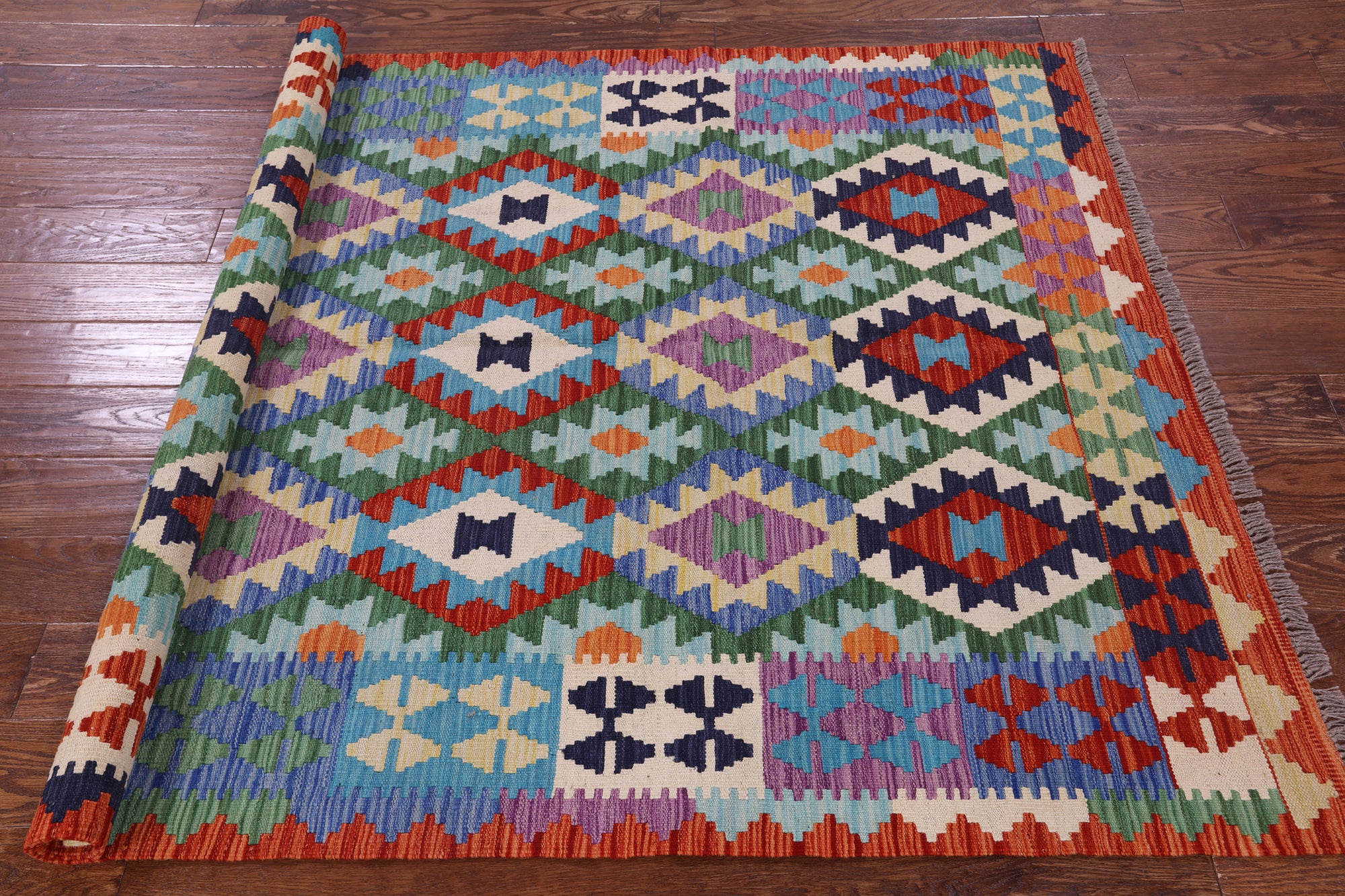 Reversible Kilim Flat Weave Wool On Wool Rug - 4' 10" X 6' 8" - Golden Nile